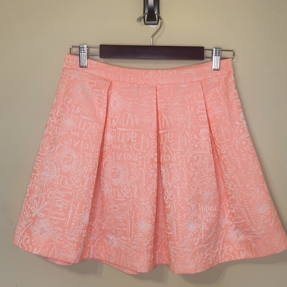 Lilly Pulitzer Coral Pink Tropical Jacquard Pleated Mini‎ Skirt Size 6 - Picture 2 of 7